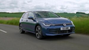 The new Volkswagen Golf Hatch Match 1.5 eTSI 150PS in Anemone Blue Driving Video