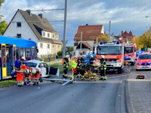 Eingeschlossene Person in PKW nach Kollision mit Straßenbahn