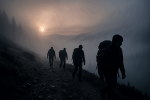 Wanderer nebel Berge Morgens